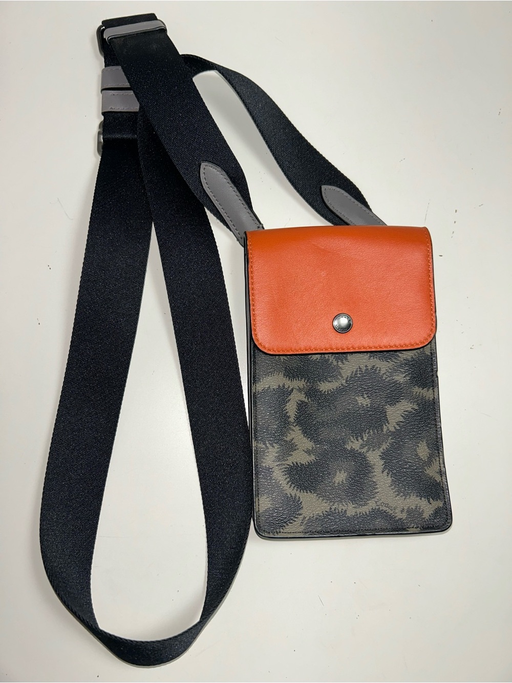 Coach North South Phone Crossbody Orange Flap Green Camo Leather